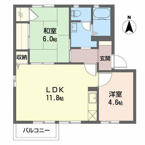 ウィンディーKUSU B棟(2LDK/2階)の間取り写真