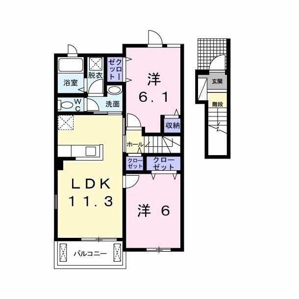 ＪＲ外房線 誉田駅 徒歩11分 2階建 築12年(2LDK/2階)の間取り写真