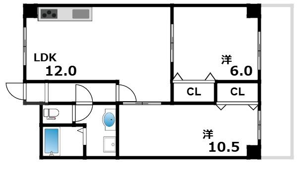 芦屋東山アーバンライフ(2LDK/2階)の間取り写真