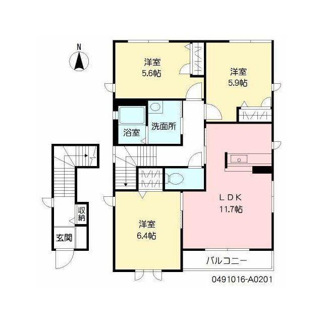 サンリッチ  H棟(3LDK/2階)の間取り写真