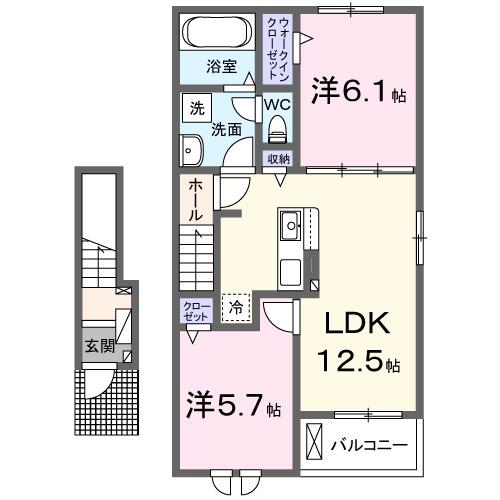 サニーコート・コルテシアII(2LDK/2階)の間取り写真