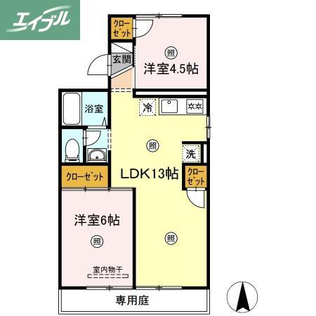 セジュール白石西新町 A棟(2LDK/1階)の間取り写真