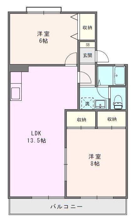 エスポワールI(2LDK/2階)の間取り写真