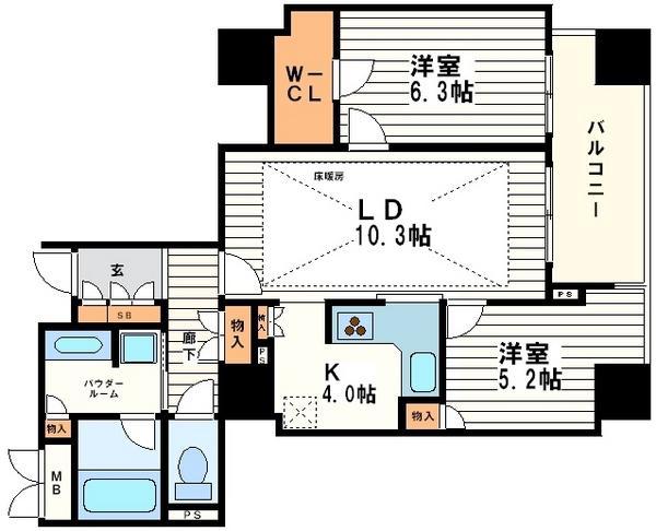 淀屋橋アップルタワーレジデンス(2LDK/27階)の間取り写真