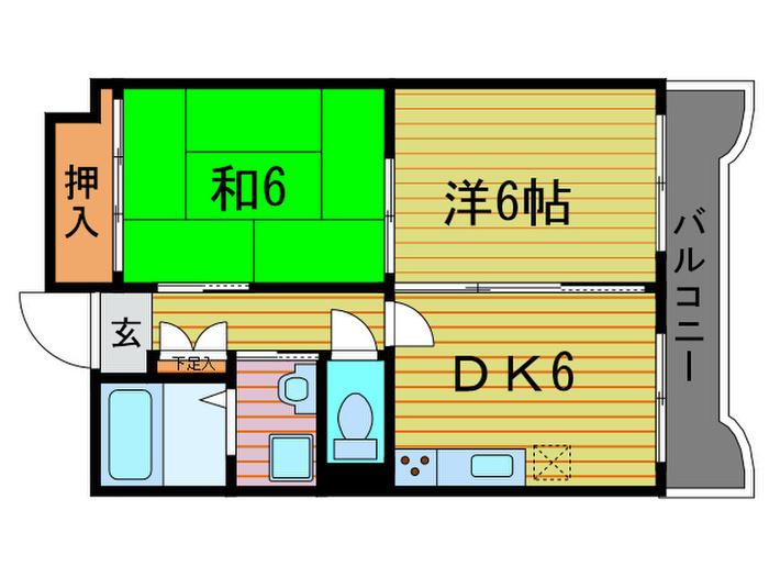 エバーグリーン(2DK/6階)の間取り写真