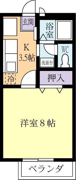 イーストヒルズB(1K/2階)の間取り写真