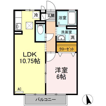 エスポワールAB(1LDK/1階)の間取り写真