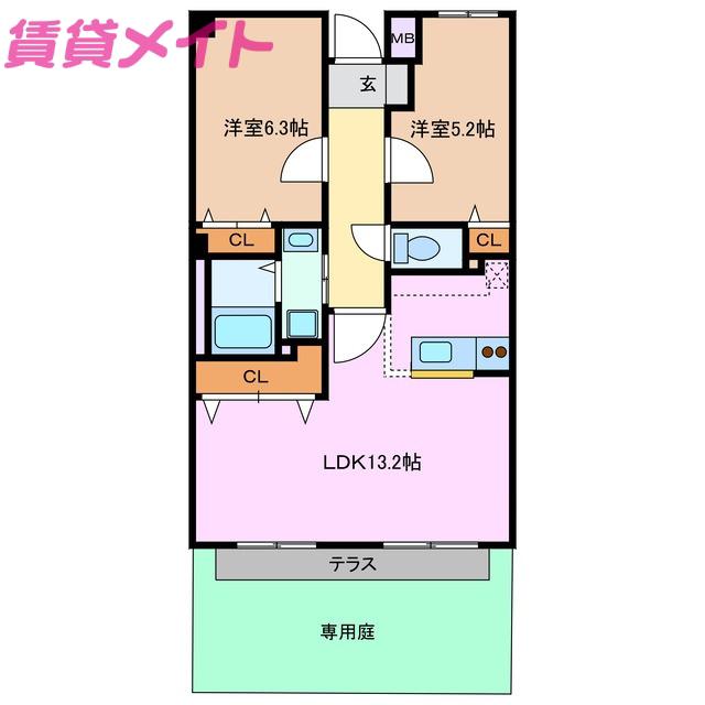 松本ダイヤマンション(2LDK/1階)の間取り写真