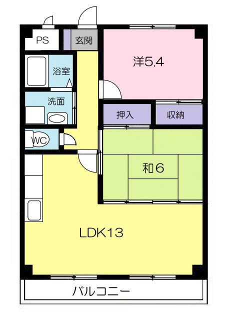 エクセレント今津(2LDK/3階)の間取り写真