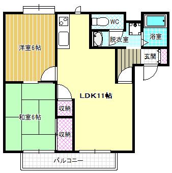 コーポ・ツインチェリーB棟(2LDK/2階)の間取り写真