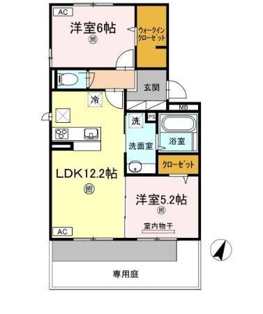 アコールジェンテ B棟(2LDK/1階)の間取り写真