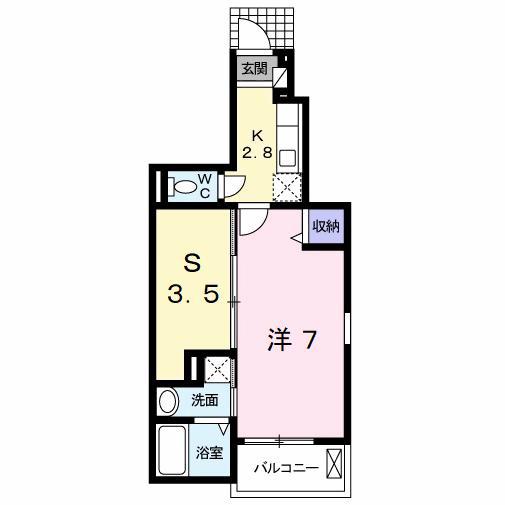 ラインハイム足立山D(1SK/1階)の間取り写真