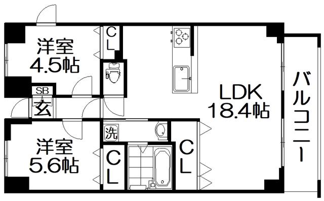 クレスト津田駅前(2LDK/4階)の間取り写真