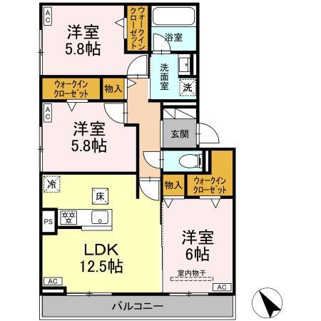 D-AVANCE今本町A(3LDK/1階)の間取り写真