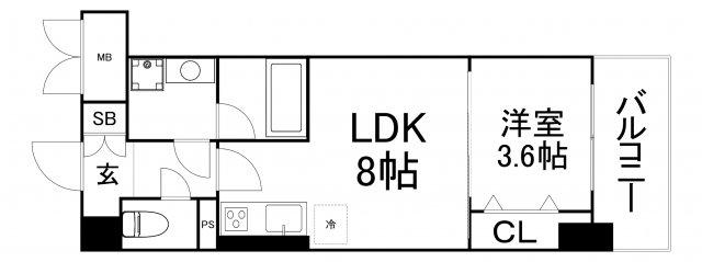 ARBLE都島(1LDK/2階)の間取り写真