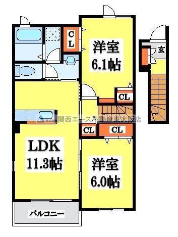 サンライズ コート東山(2LDK/2階)の間取り写真