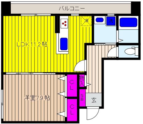 ホワイト御影石町(1LDK/2階)の間取り写真