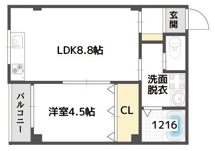 レクラン小路東(1LDK/2階)の間取り写真
