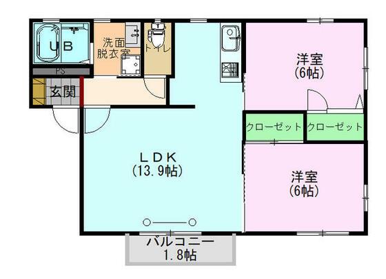 コーポサンシャイン(2LDK/2階)の間取り写真