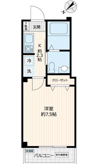 ルミエール池袋(1K/2階)の間取り写真