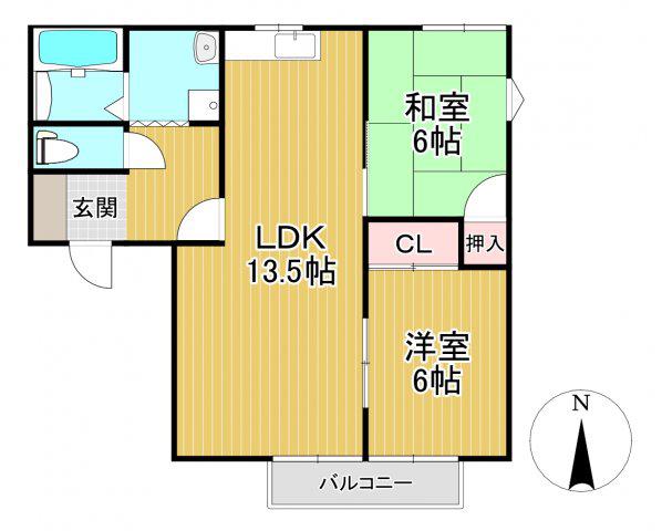 フレグランス南町B(2LDK/1階)の間取り写真