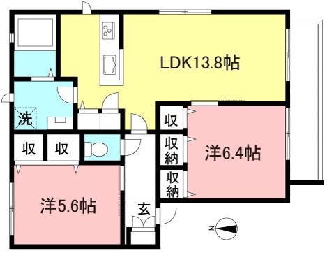 WATER STONE(2LDK/2階)の間取り写真