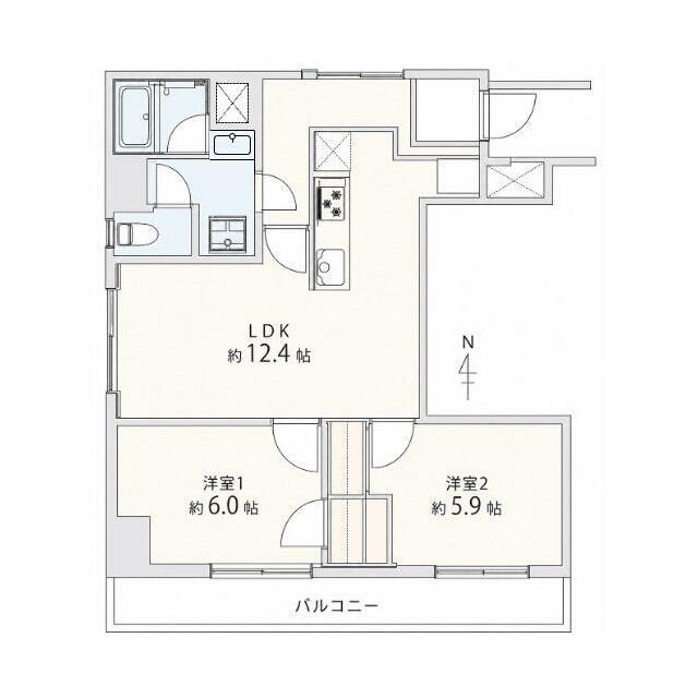 木場スカイハイム 部屋番号504(2LDK/5階)の間取り写真