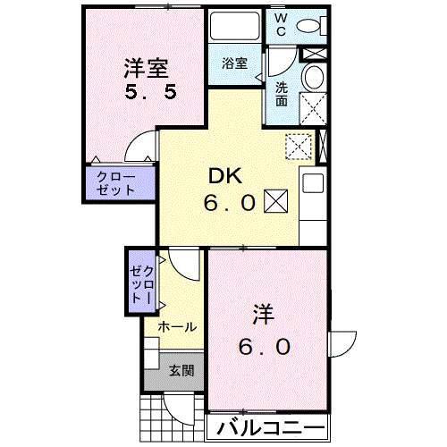 サンローズB(2DK/1階)の間取り写真