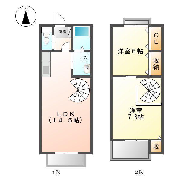 アビタシオン竹の山A・B(2LDK/1階)の間取り写真