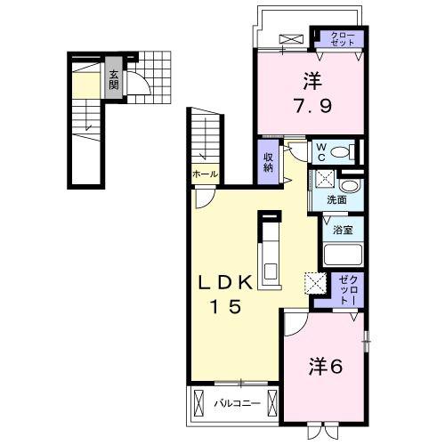 プレーヌ ジャルダン(2LDK/2階)の間取り写真
