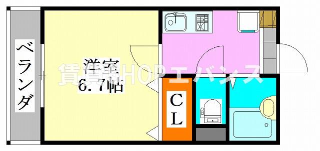 ロングインA(1K/2階)の間取り写真