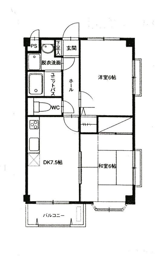 ローザ東脇(2DK/1階)の間取り写真