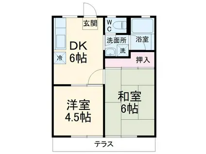 上大岡グリーンハイツA(2DK/1階)の間取り写真