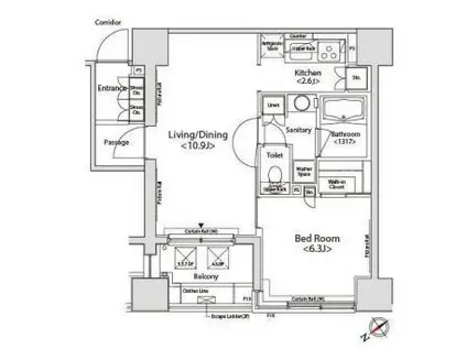 カスタリア目黒かむろ坂(1LDK/9階)の間取り写真