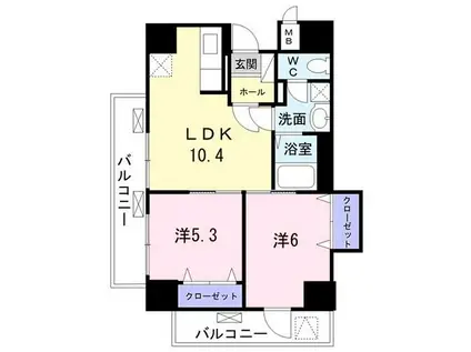ボヌール トーキ ササヅカ(2LDK/4階)の間取り写真