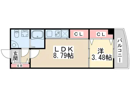 ラドゥセール江坂(1LDK/9階)の間取り写真