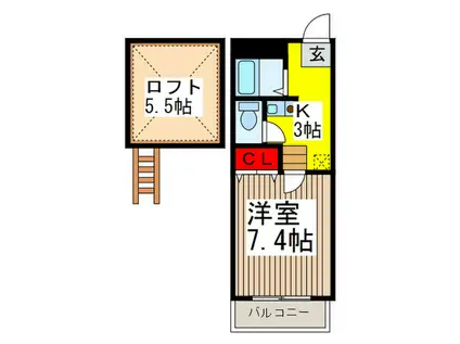 ハイツAI&KS(1K/2階)の間取り写真