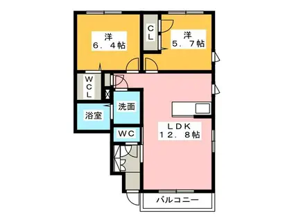 アイリス F棟(2LDK/1階)の間取り写真