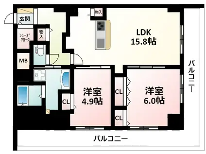 グランセジュール江坂 住居(2LDK/11階)の間取り写真