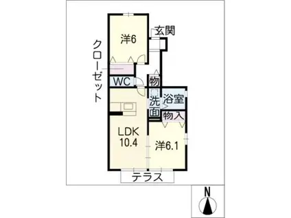 カトル・フルール(2LDK/1階)の間取り写真