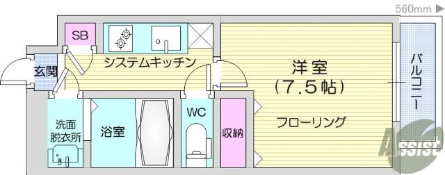 シェルグランデ土樋(1K/3階)の間取り写真