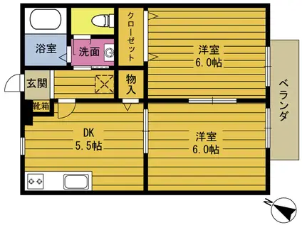 ソレジオ花江川(2DK/2階)の間取り写真