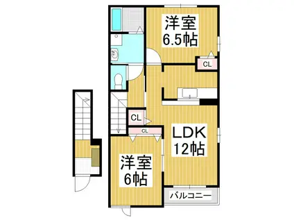 ピーチヒルB(2LDK/2階)の間取り写真