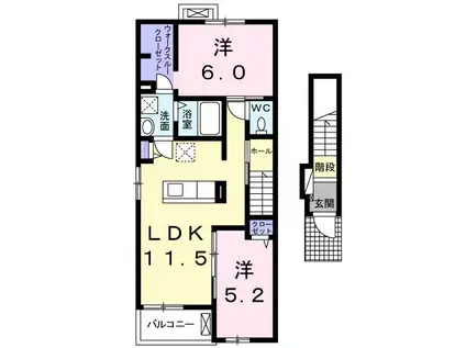 エーグル(2LDK/2階)の間取り写真