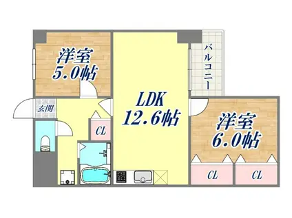 ユニーブル六甲南棟(2LDK/3階)の間取り写真