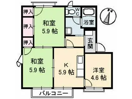 屋島フレグランスA棟(3K/2階)の間取り写真