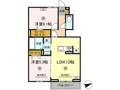 グランディオ B(2LDK/1階)の間取り写真