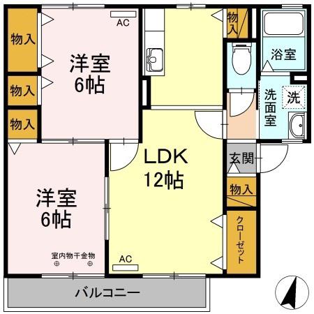 メープル上野(2LDK/1階)の間取り写真
