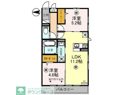 オークリーフ三郷 B(2LDK/2階)の間取り写真