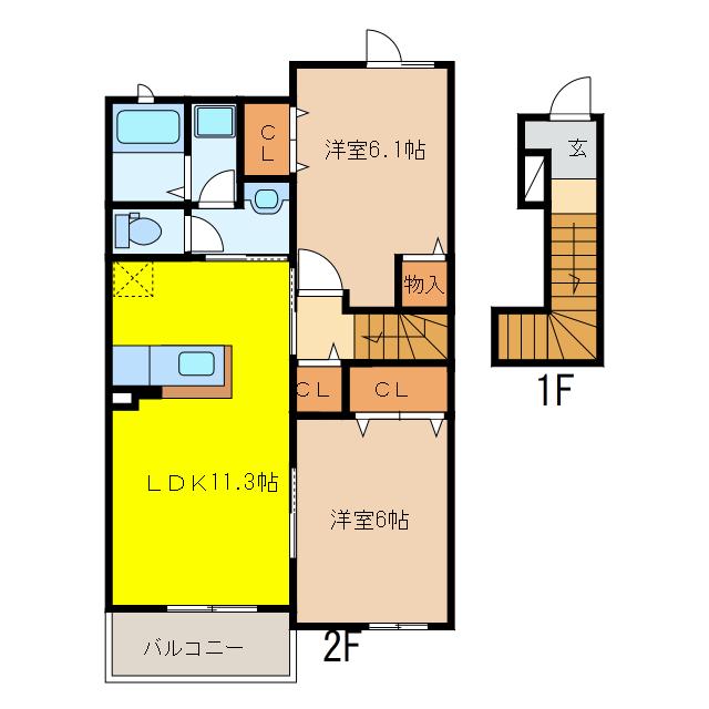 コンフォート - 雅(2LDK/2階)の間取り写真